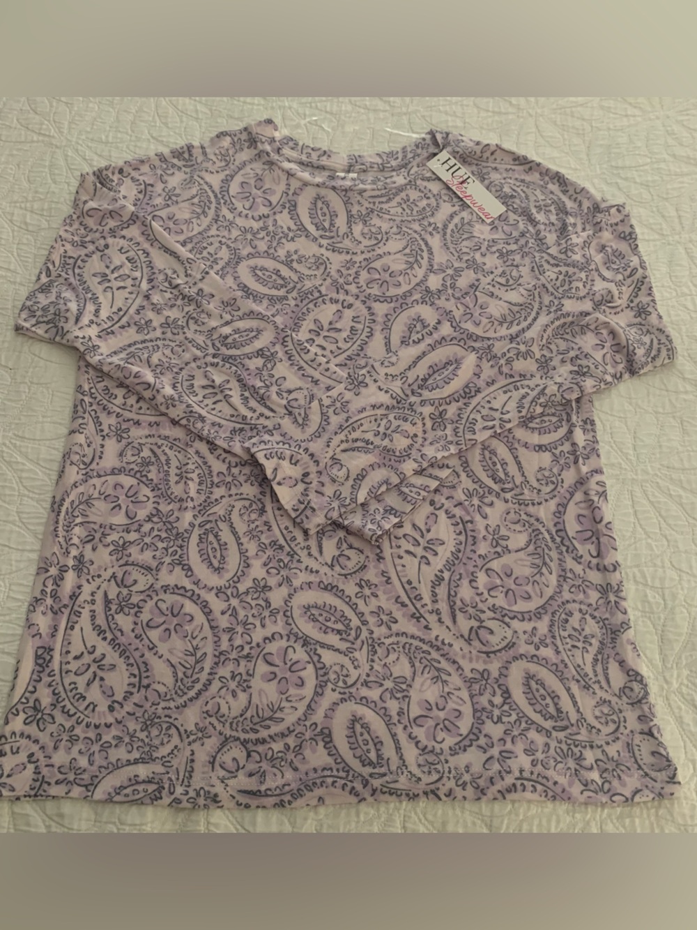 HUE NWT XS 2pc. Lavender Paisley Long-Sleeve Top & Pants Sleepwear Pajama Set.